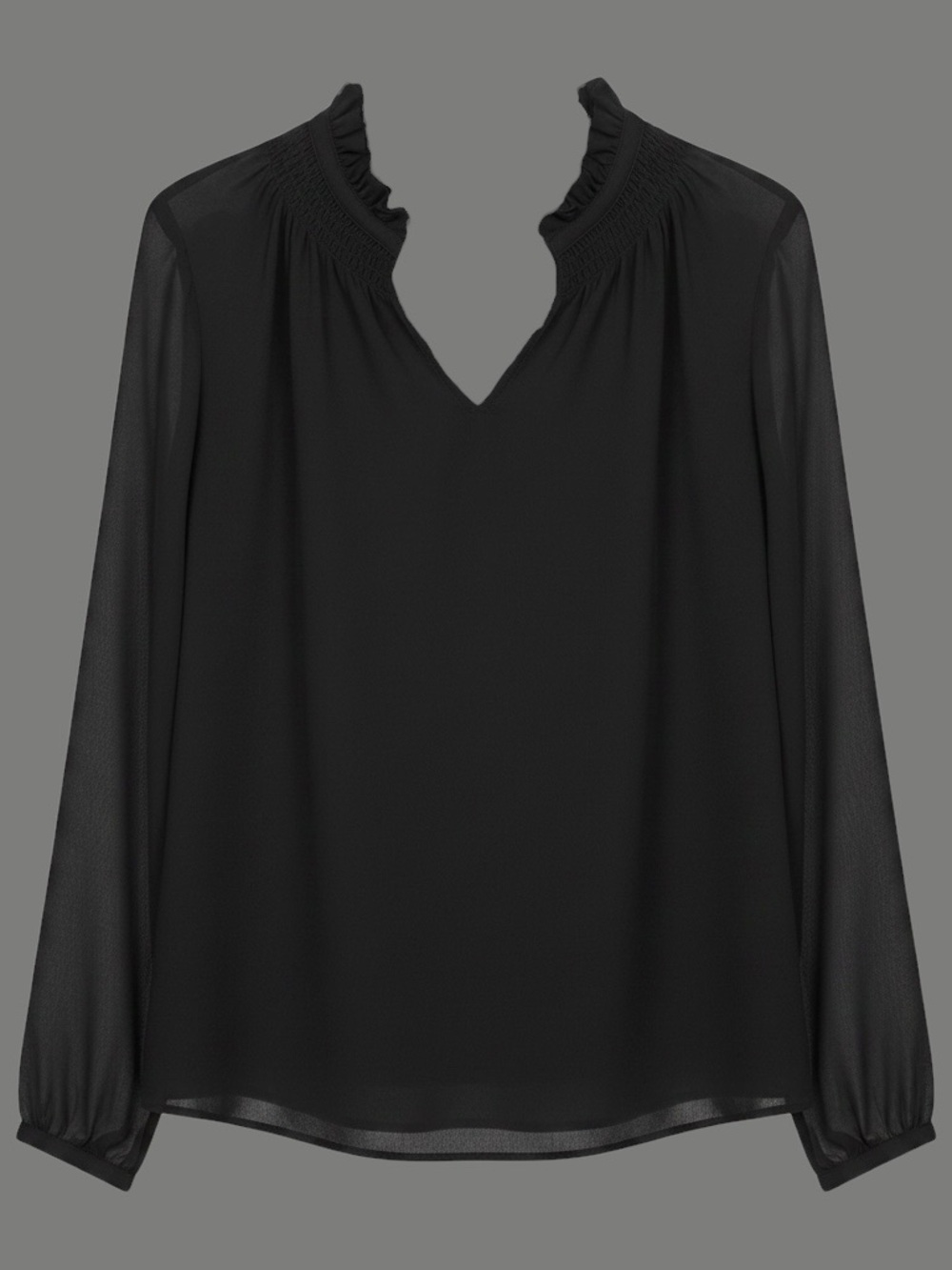 Ann Taylor Black Organza Ruffle V Neck Blouse XL Sheer Chic